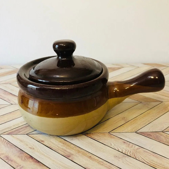 MCM Vintage Brown Stoneware Bean Onion Soup Pot Retro Style - Picture 3 of 8